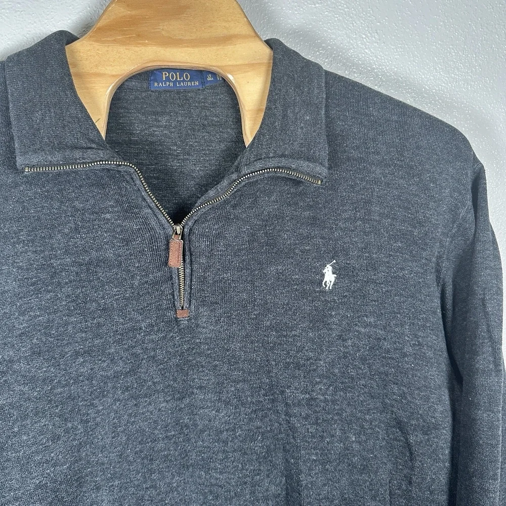 Polo Ralph Lauren Quarter Zip Sweater Men's Large Tall LT Charcoal Gray Cotton